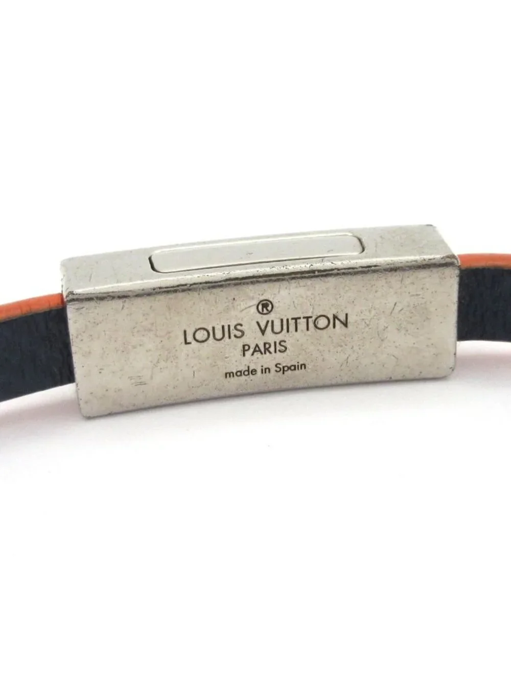 Louis Vuitton Bracelet Edge It Leather Navy Orange Silver